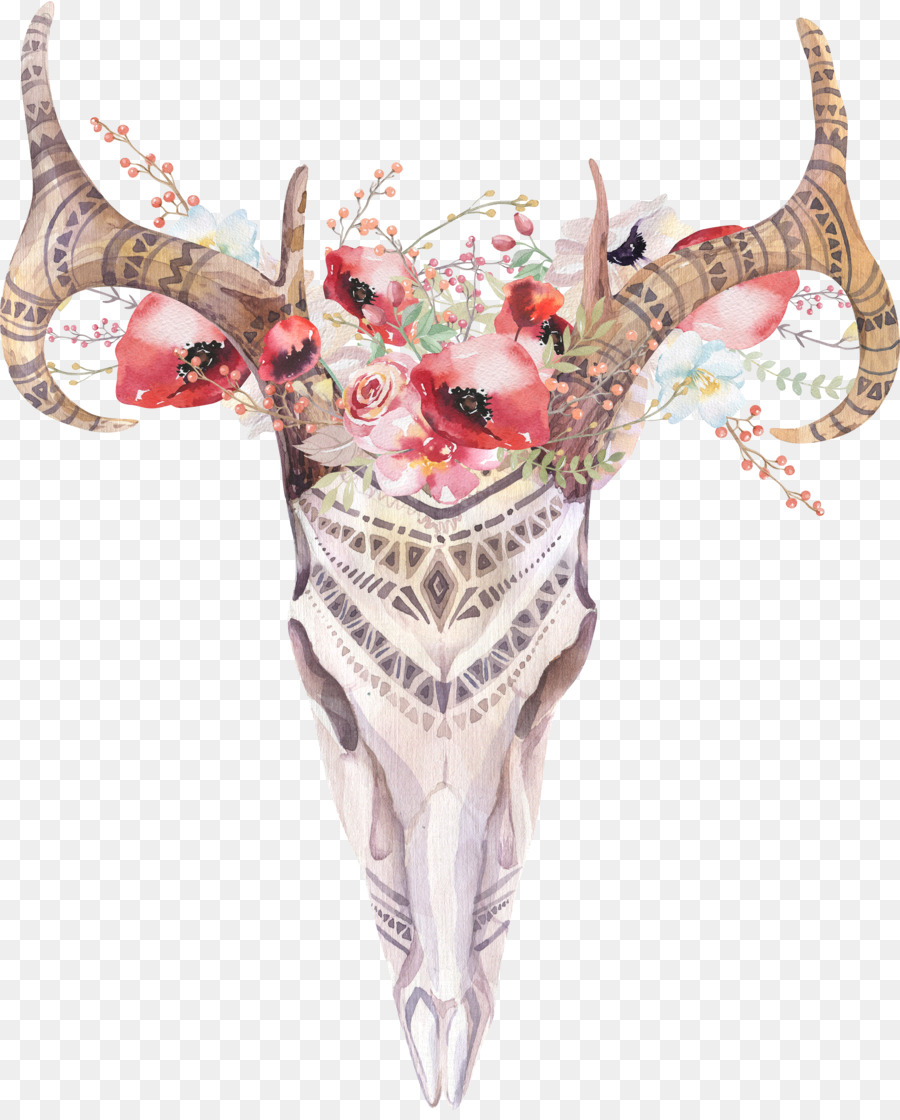 Flowers Clipart Background clipart - Skull, Painting, Deer, 