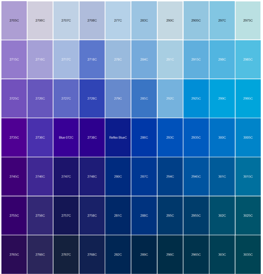 Pantone Blue Color Chart