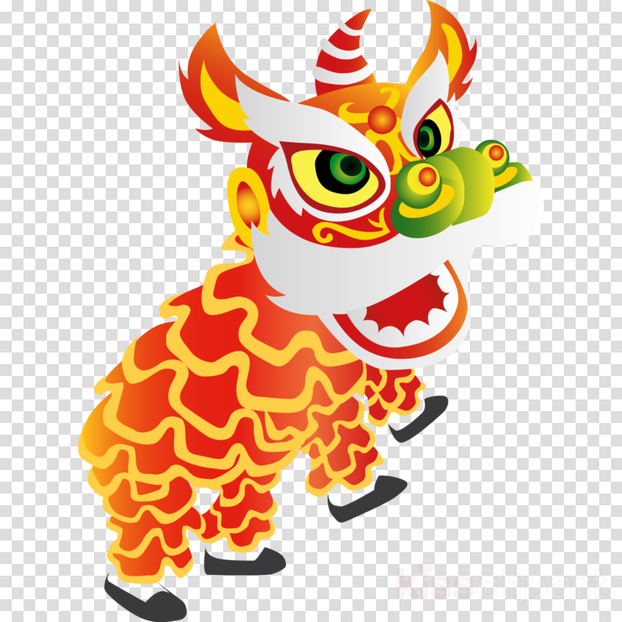 Chinese New Year Lion Dance Cartoon Clipart Dragon Illustration Yellow Transparent Clip Art