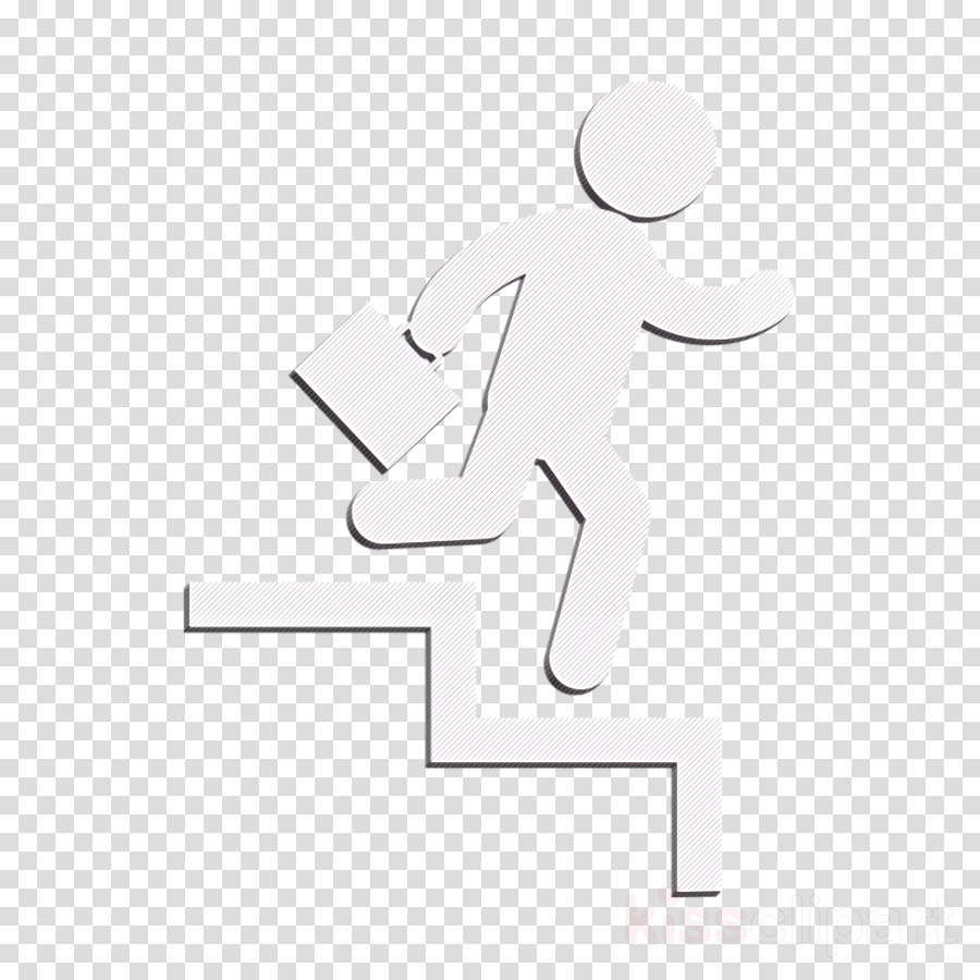 Down icon people icon Businessman going down by stair steps with suitcase in his right hand icon